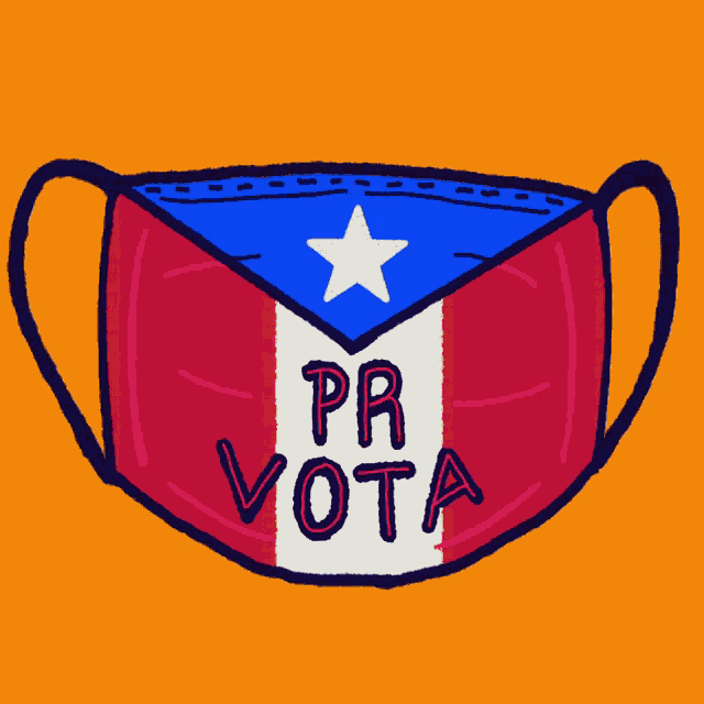 a cartoon drawing of a face mask with the words pr vota written on it