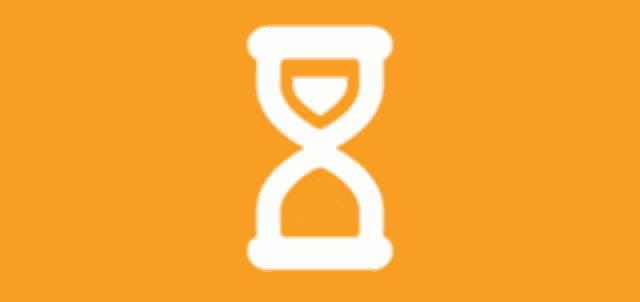 an orange background with a white hourglass icon on it