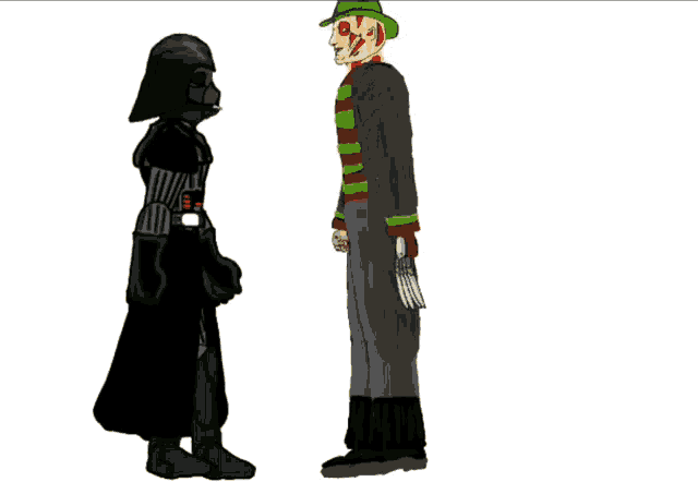 a darth vader and freddy krueger are shaking hands