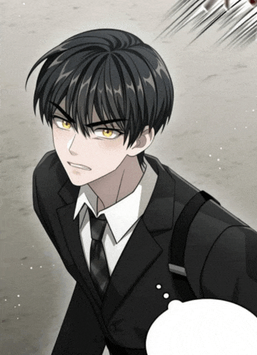 a man in a suit and tie has a speech bubble in front of him