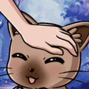 a hand is petting a cat 's head with a blue background