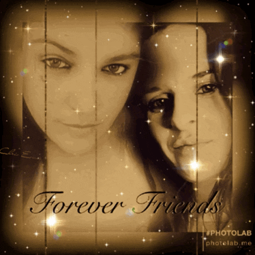 a picture of two women with the words " forever friends " written above them