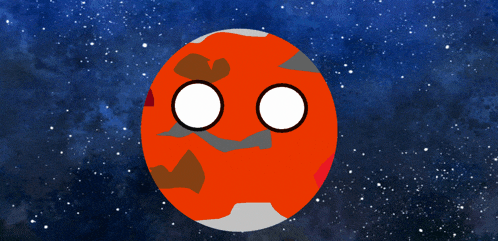 a cartoon drawing of a planet with two white circles in the middle