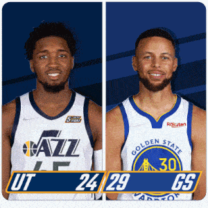 two basketball players one from utah and the other from golden state
