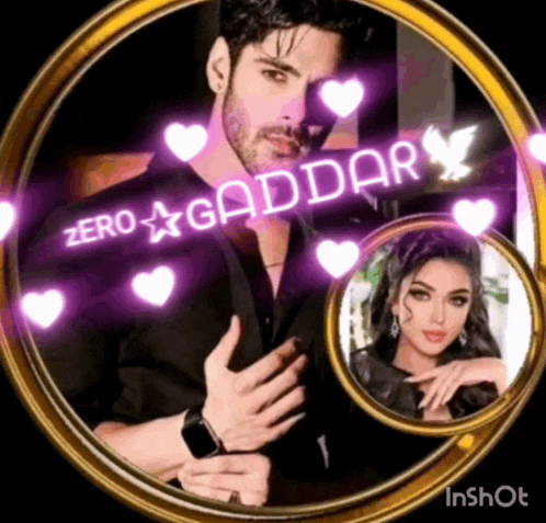 a picture of a man and a woman surrounded by hearts and the name zero gaddar