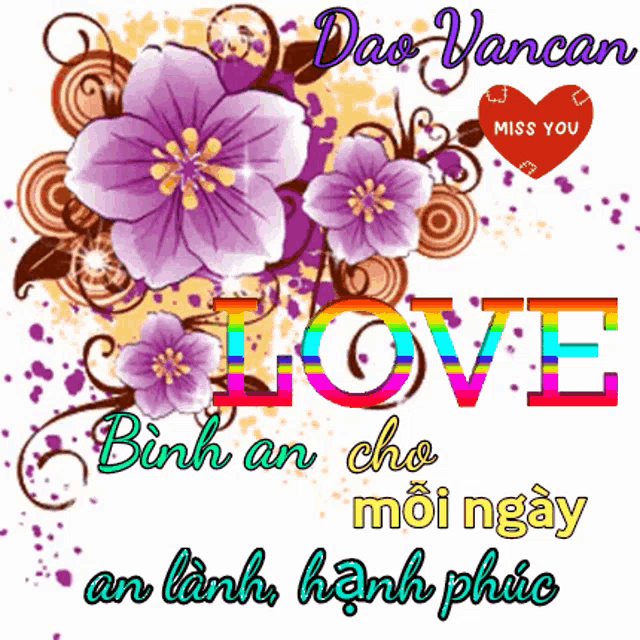 a poster with purple flowers and the word love in the center