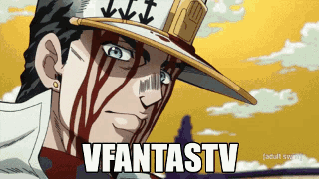 a man with blood on his face and the word vfantastv written below him