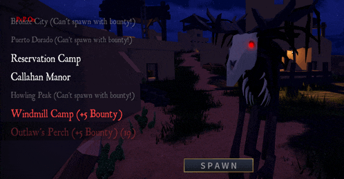 a screenshot of a game that says spawn on it