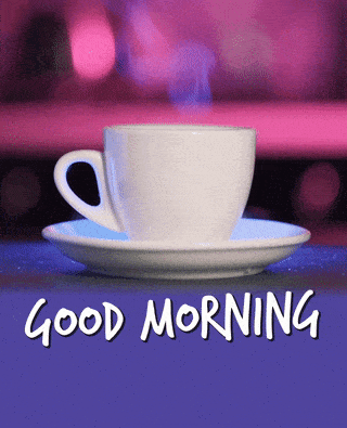 a cup of coffee on a saucer with the words good morning written on it
