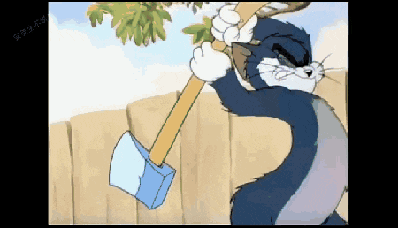 tom from tom and jerry is holding an axe