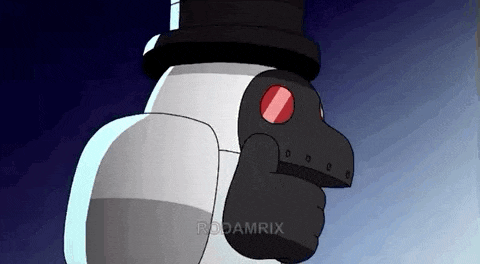 a cartoon character wearing a top hat and a mask .
