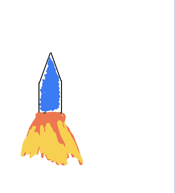 a drawing of a blue and red rocket with a red tail