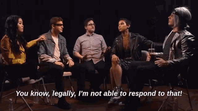 a group of people are sitting in a circle and one of them says you know legally