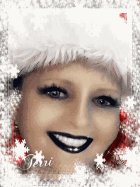 a picture of a woman wearing a santa hat and the name terri