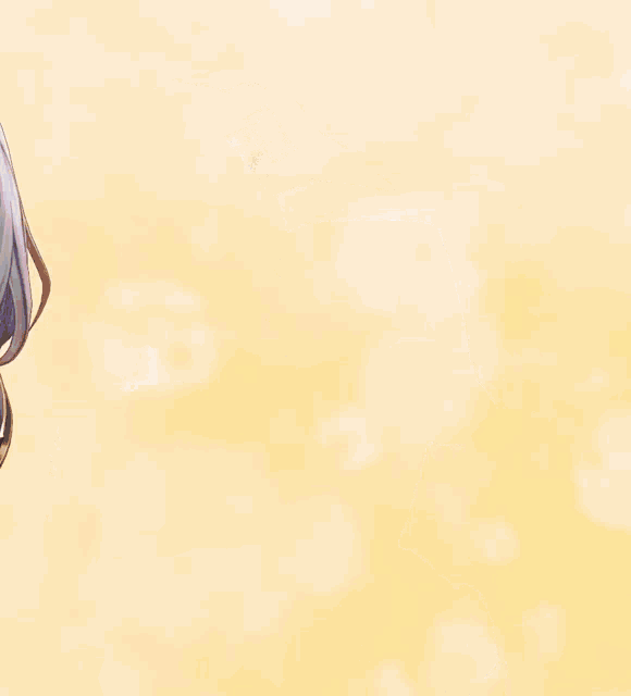 a cartoon girl with white hair and a blue hat
