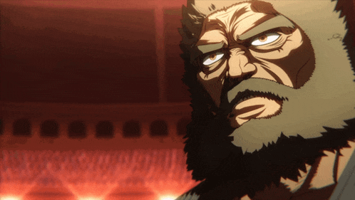 a cartoon of a man with a beard is looking at the camera