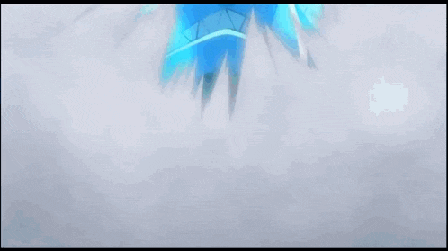 a blue cartoon character is flying through the air with a white background .