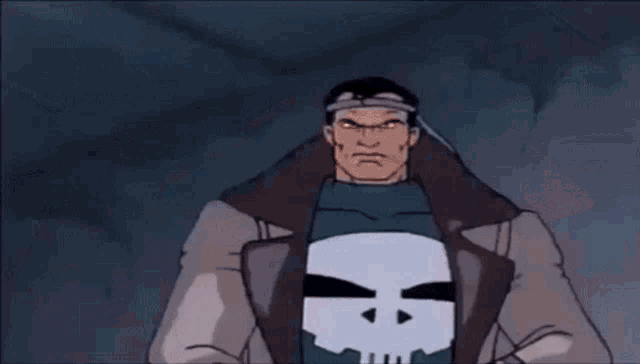 a cartoon of the punisher holding a knife in his hand