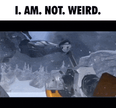 a video game scene with the words " i am not weird "