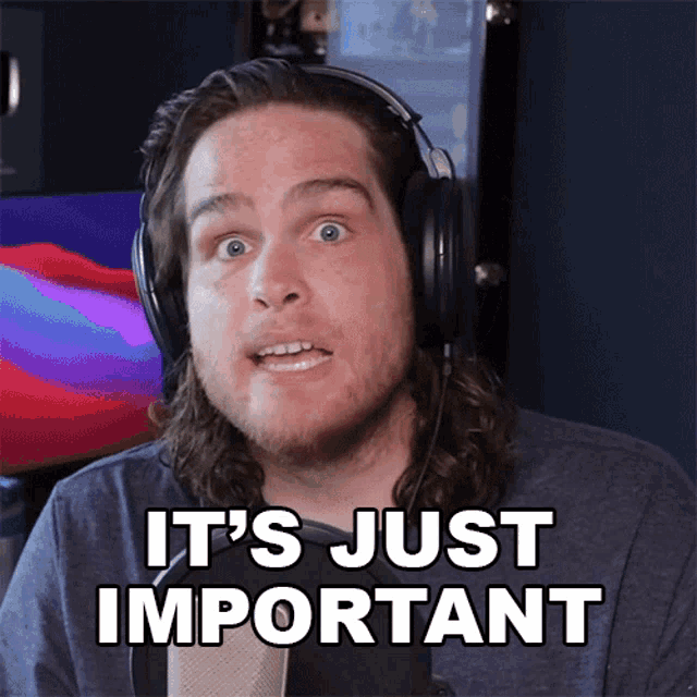 a man wearing headphones has the words it 's just important on his face