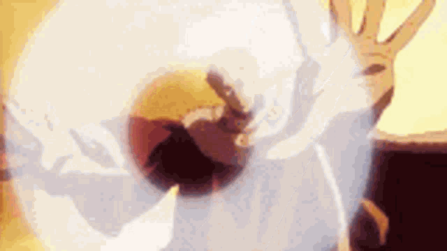 a close up of a person 's hand holding a lightning bolt in a cartoon .