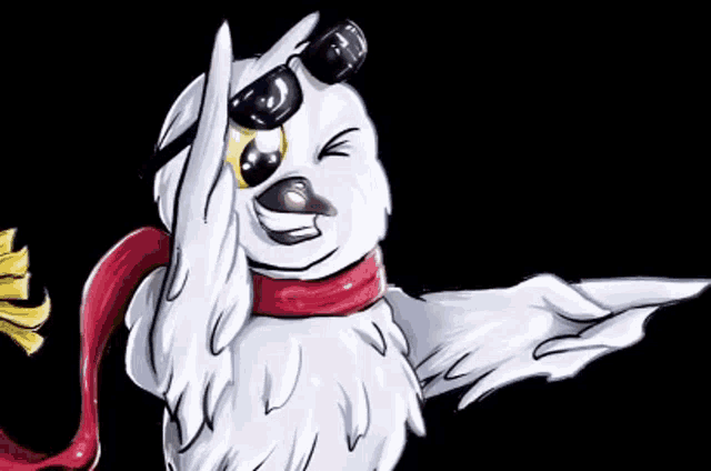 a cartoon owl wearing sunglasses and a scarf is making a peace sign .