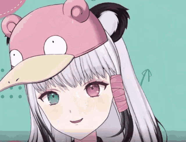 a girl with a pink hat on her head