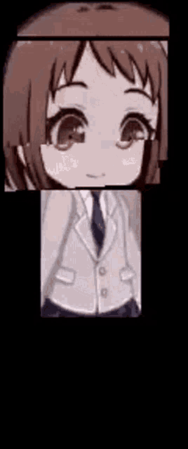 a close up of a cartoon girl in a suit and tie on a black background .