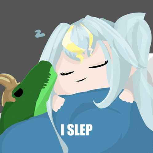 a cartoon of a girl sleeping with the words i slep on the bottom right