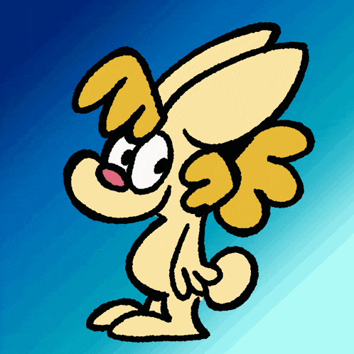 a cartoon drawing of a yellow rabbit with wings