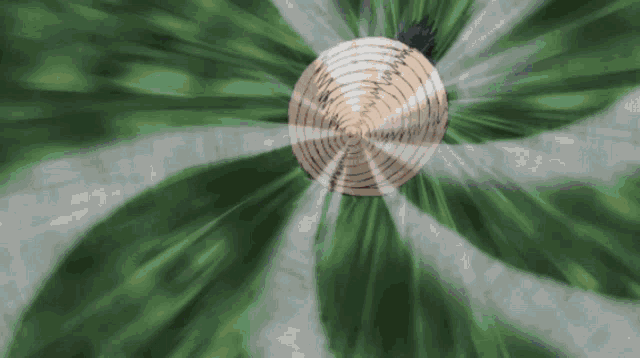 a straw hat is spinning in the air