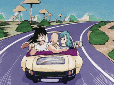 a cartoon of a man and woman driving a car on a road