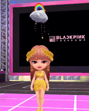 a cartoon girl is standing in front of a blackpink game