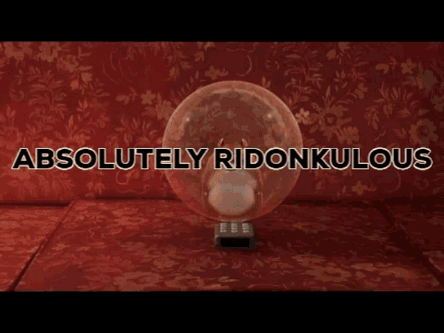 a dog is looking at a crystal ball with the words absolutely ridonkulus above it