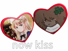 a heart shaped mirror with a picture of a girl and the words now kiss