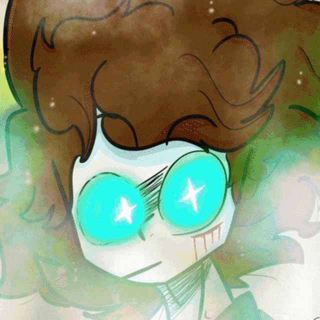 a drawing of a person with blue eyes and a star in them
