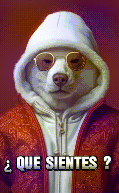 a polar bear wearing a hooded jacket and sunglasses says que sientes ?
