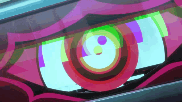 a close up of a cartoon eye with a circle in the center