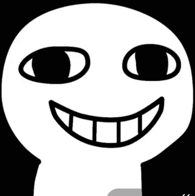 a black and white drawing of a face with big teeth