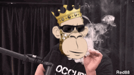 a monkey wearing a crown and sunglasses is smoking a cigarette