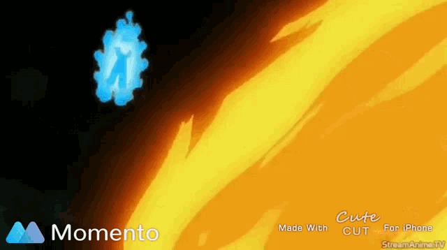 a momento advertisement with a blue object in the middle