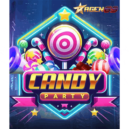 a poster for candy party with candy and a target on it