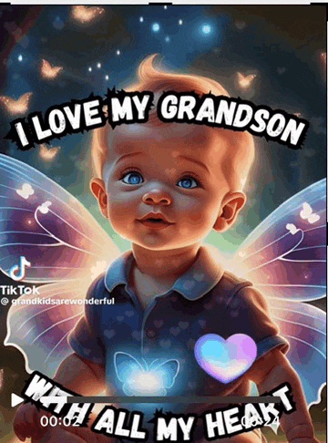 a baby with fairy wings and the words " i love my grandson "