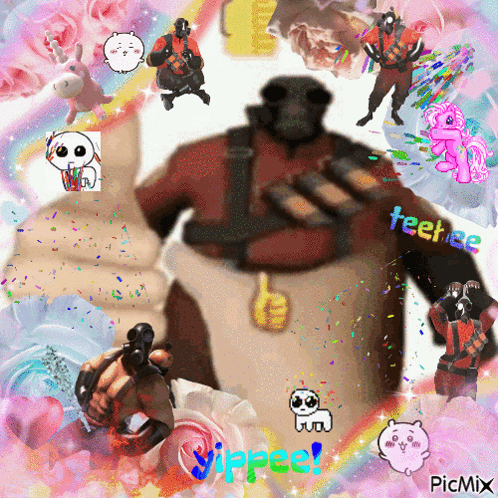 a picture of a man giving a thumbs up with the words " teehee " on the bottom