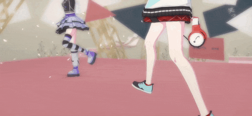 two anime girls are standing next to each other in front of a wall with chinese writing