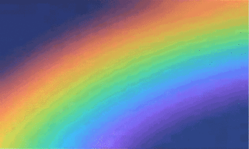 a blue background with a rainbow in the sky