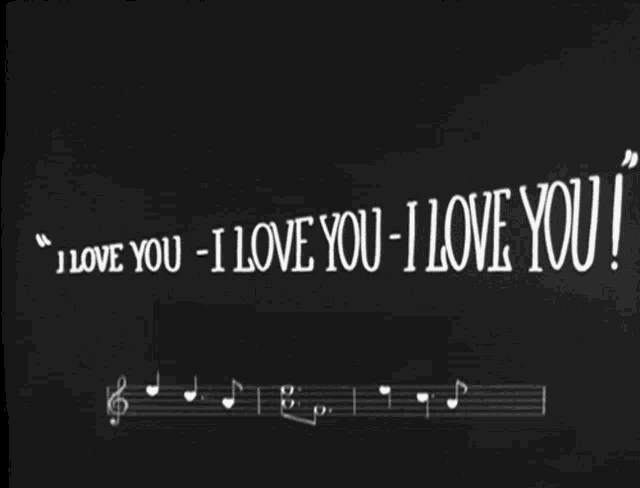 a black background with music notes and the words i love you