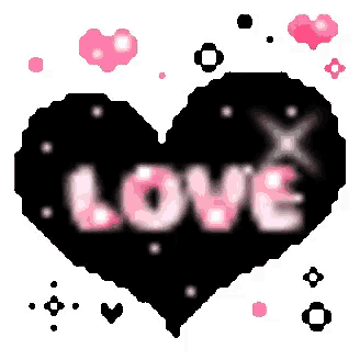 a pixel art of a heart with the word love written on it