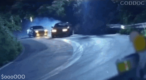 a car is driving down a road with the word goddog on it