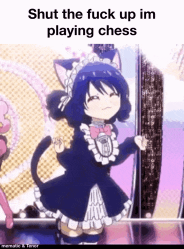 a girl in a maid costume is playing chess on a stage .